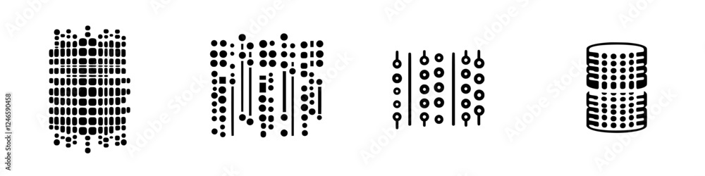 Poster patterns of dots in geometric arrangements showcasing diverse designs and variations in black and wh