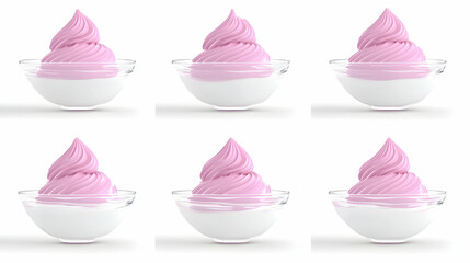 Pink Yogurt Parfait in Clear Bowls, Multiple View, Isolated, for Dessert Menu or Packaging Design