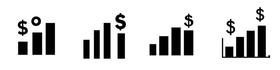 Visual representation of financial growth and revenue trends through bar graphs and dollar symbols