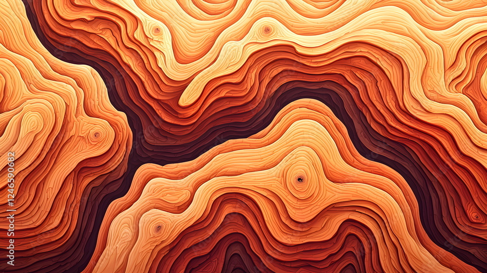 Aufkleber wavy orange and brown abstract design with layered textures creating a flowing landscape.