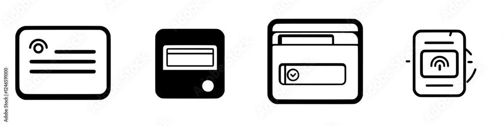 Poster icons representing digital wallet features and functionalities in a minimalist design for enhancing 