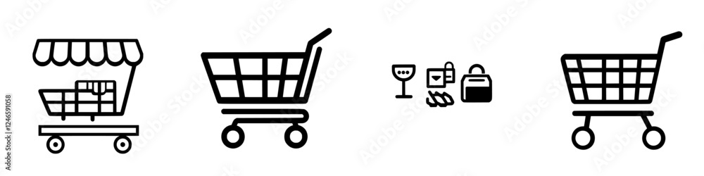Poster shopping carts designed with various styles and elements for different retail needs displayed in a m