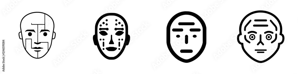 Poster unique artistic representations of faces showcasing diverse expressions and styles in a minimalist d