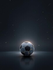 Naklejka premium Soccer ball on a dark gray or blue abstract background with geometric patterns and shapes around it , sporty feel, large ball, team spirit, modern design