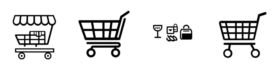 Shopping carts designed with various styles and elements for different retail needs displayed in a minimalist layout