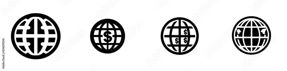 Aufkleber different variations of globe icons representing finance and commerce in a bold design