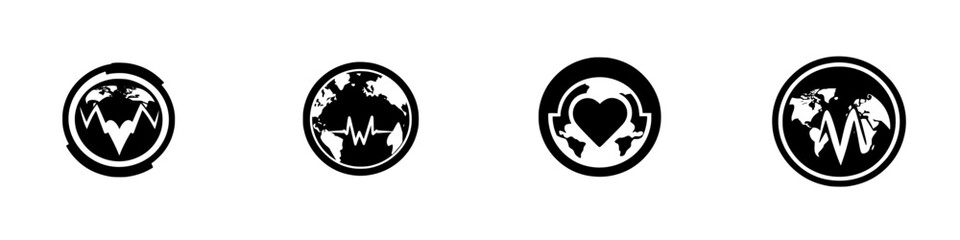 Various monochrome logos representing health, connectivity, and global awareness on a clean backdrop