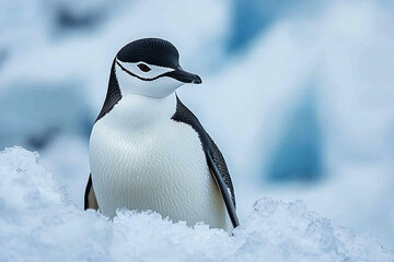 Fototapeta premium Close-up of penguin on snow covered field on sunny day with copy space