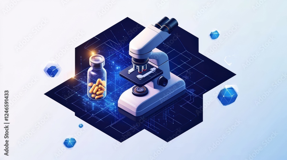 Aufkleber detailed illustration of a microscope on a hexagonal background with laboratory elements and scienti