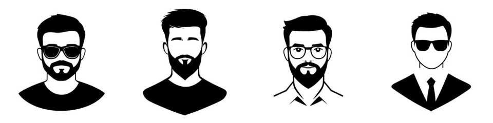 Men with different styles and expressions showcasing diverse appearances and moods in a minimalist design