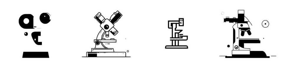 Various microscope designs showcased in a modern and minimalistic art style, emphasizing scientific precision and creativity