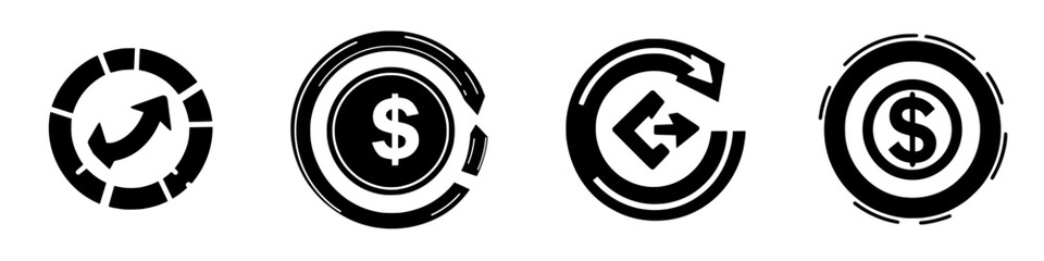 Modern financial icons representing currency exchange and economic cycles in a minimalist design