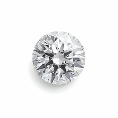 Round brilliant cut diamond on white background.  Possible use showcasing a gem
