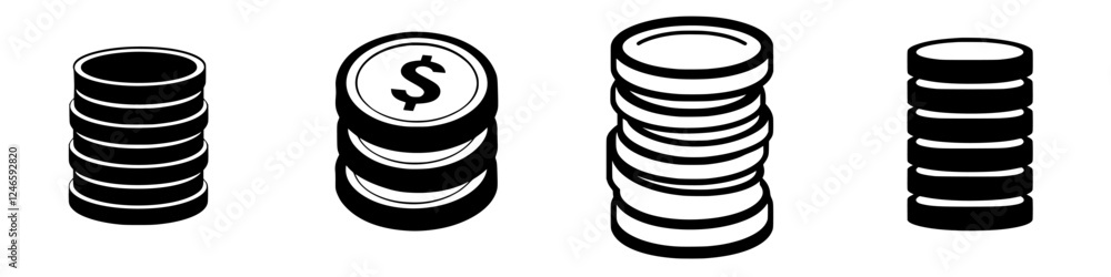 Poster understanding various stacks of coins representing financial concepts and investments in a minimalis