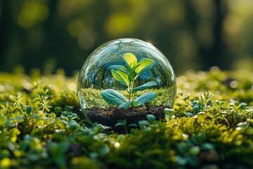 World environment and earth day concept with glass globe and eco friendly enviroment