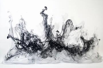 Fototapeta premium Elegant black smoke swirls create dynamic abstract patterns on a white background