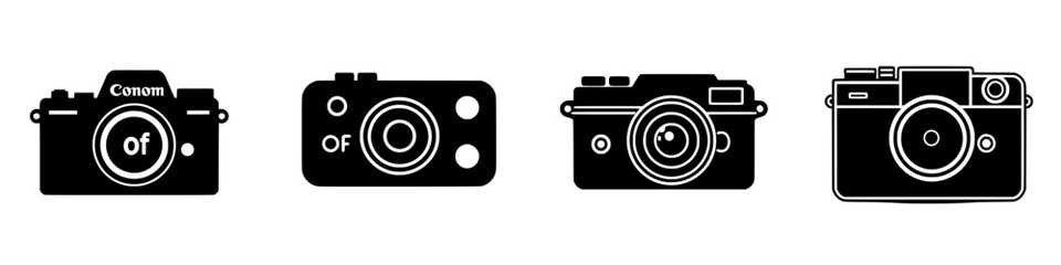 Collection of various camera illustrations showcasing design evolution in photography gear over time