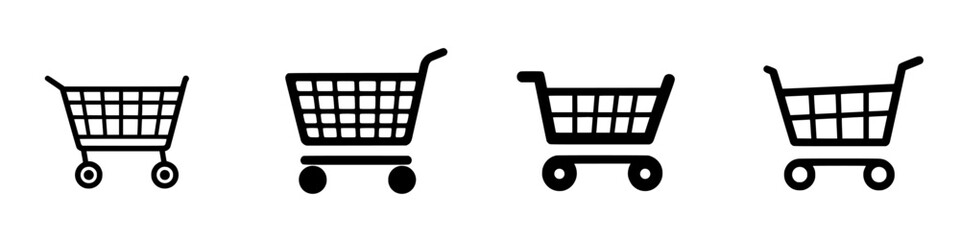 Various styles of shopping carts lined up against a white background showcasing modern designs