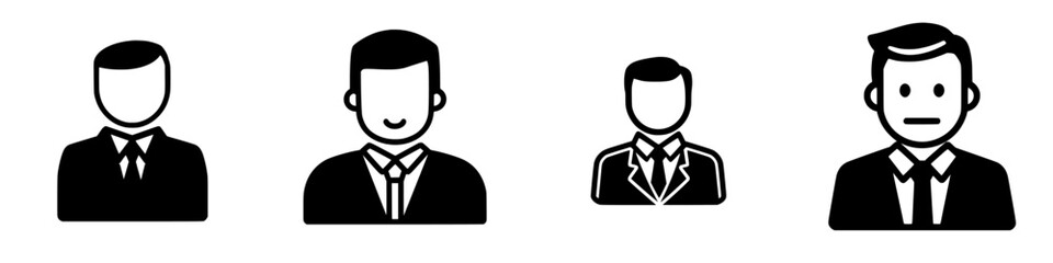 Four diverse business icons representing different emotions and expressions in a corporate setting during daytime