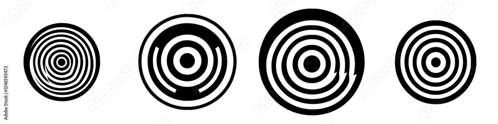 Aufkleber black and white geometric circles featuring various concentric patterns in a minimalist design