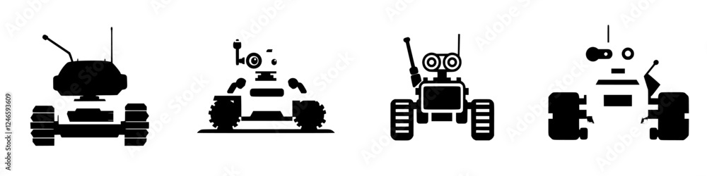 Poster exploring various robot designs showcasing different styles, shapes, and functionalities in a digita