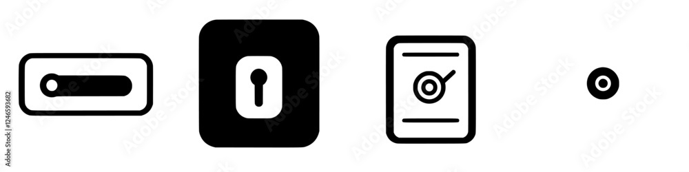 Poster collection of minimalist icons illustrating unlocking, targeting, and selection features in user int