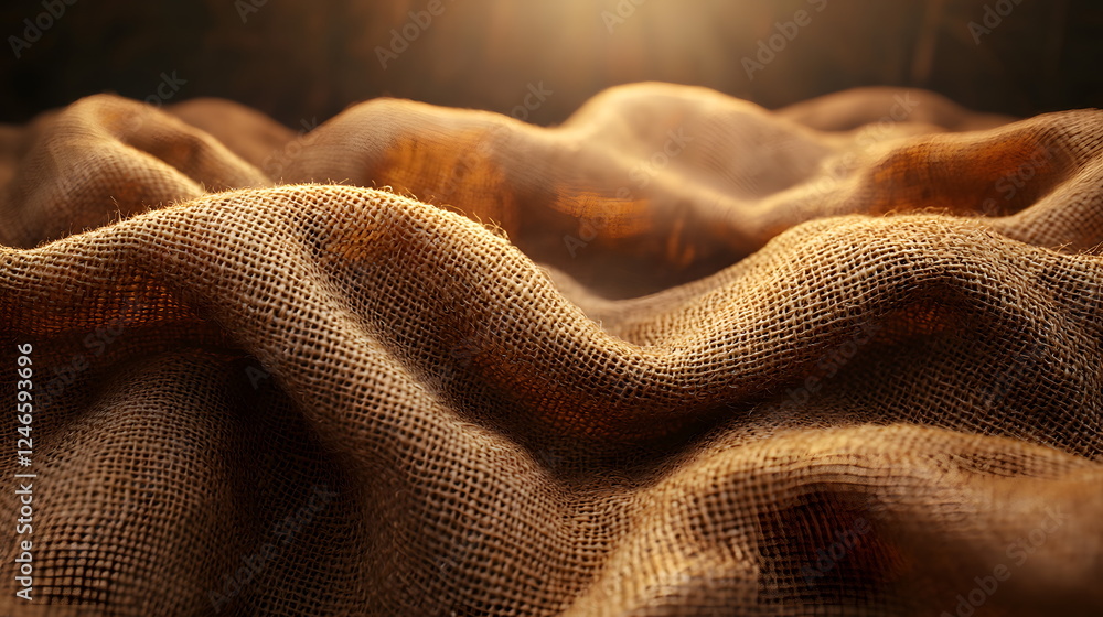 Aufkleber soft burlap fabric with gentle waves under warm light creating textured background