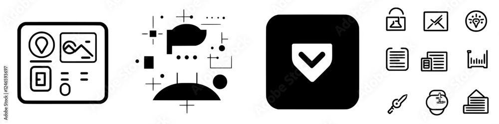 Poster visual elements including icons and designs representing technology and data security in a modern di