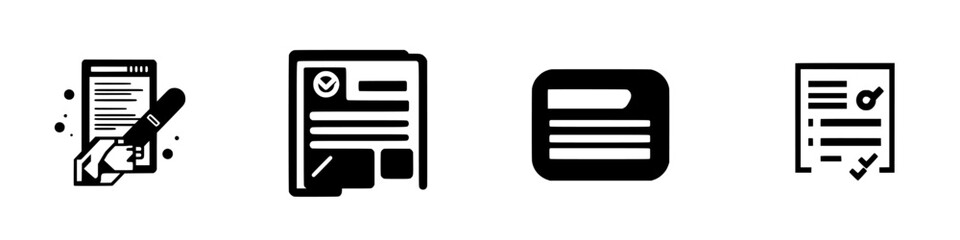 Icon set featuring document handling and editing tools in a minimalist style for digital applications