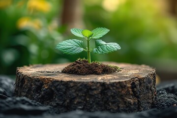 Young tree emerging from old tree stump