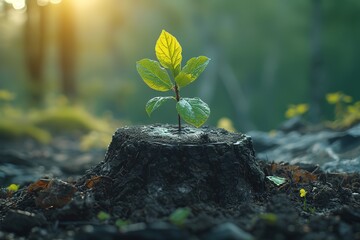 Young tree emerging from old tree stump