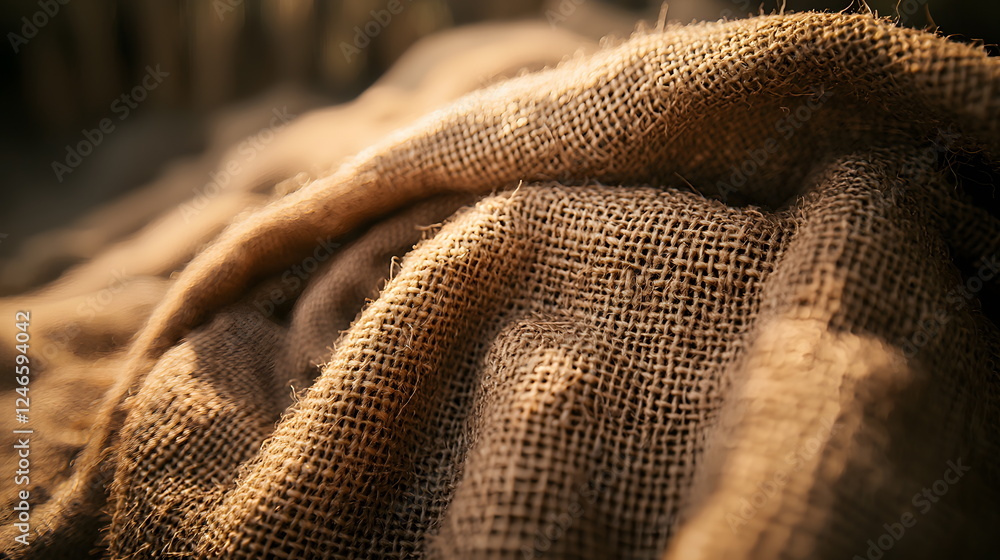 Aufkleber burlap fabric draped softly with warm lighting creating a textured and inviting appearance.