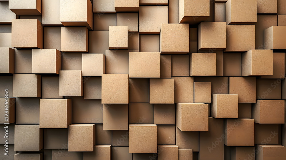 Poster brown cubic shapes arranged in a textured pattern with varying heights and angles.