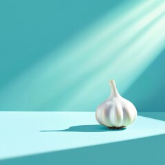 A minimalist concept of a garlic bulb emitting an artistic glow.
