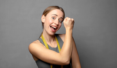 Fototapeta premium feeling happy, positive and successful, motivated when facing a challenge or celebrating good results. fitness concept