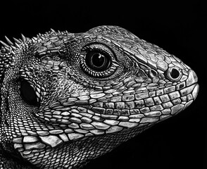 Fototapeta premium Black and white portrait of a lizard / reptile 