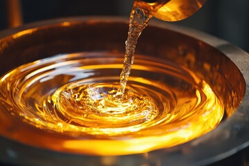 A close-up of molten glass being spun into a delicate bowl shape on a rotating tool.