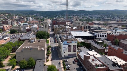 Naklejka premium Downtown Scranton, Pennsylvania city skyline with office buildings and city streets where residents live and work known for Steamtown National Historic Site