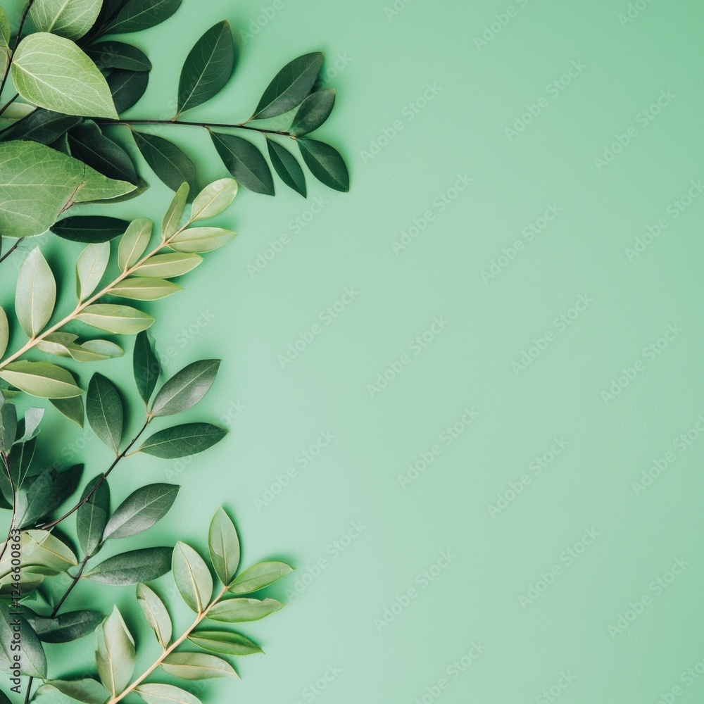 Poster a minimalistic flat-lay of leaves with a gradient background.