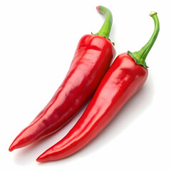 Two Red Chili Peppers on White Background