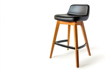 Modern bar stool with sleek design and sturdy wooden legs on a clean white background