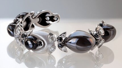 A bracelet adorned with black diamonds and white diamonds, offering a seamless blend of elegance and edge.