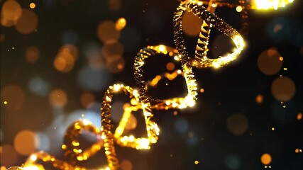 A golden DNA moleculs strand is shown in a blurry, glowing image. The strand is twisted and he is glowing in the dark. The image has a dreamy, ethereal quality to it - Powered by Adobe
