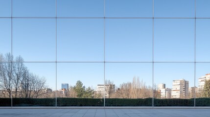 Obraz premium Cityscape reflected in modern building glass wall