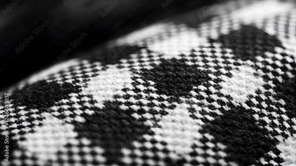 Aufkleber plaid fabric close-up featuring a distinct black and white checked pattern with texture.