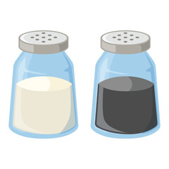 Salt shaker and pepper shaker together on a table, perfect for food blogs, recipe websites, kitchenrelated articles, seasoning guides.