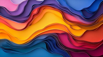 Vibrant Colorful Waves of Curved Paper Art in Vivid Hue Display