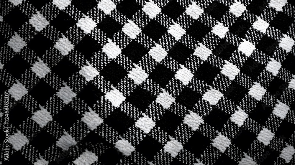 Poster black and white checkered patterned fabric texture with a seamless design and contrast.