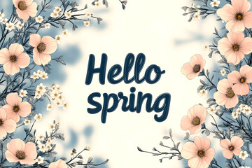 Fototapeta premium Tender spring background with blooming flowers surrounding the text 