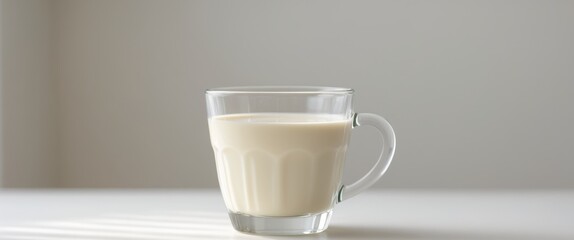 Creamy Almond Milk in Glass Cup on White Table